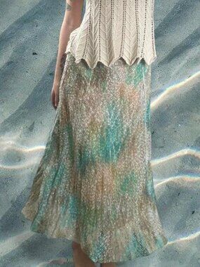 Vintage Reba USA Mermaid Sequin Maxi Skirt ⭐️ Y2K ocean siren vacation goddess